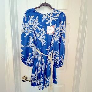 Blue floral dress with tie waist